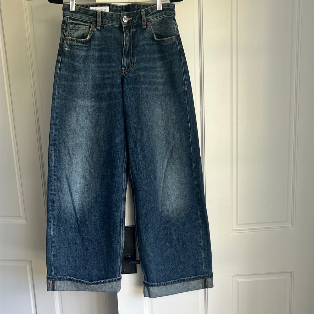 Zara Dark Blue Wide Leg Jeans
